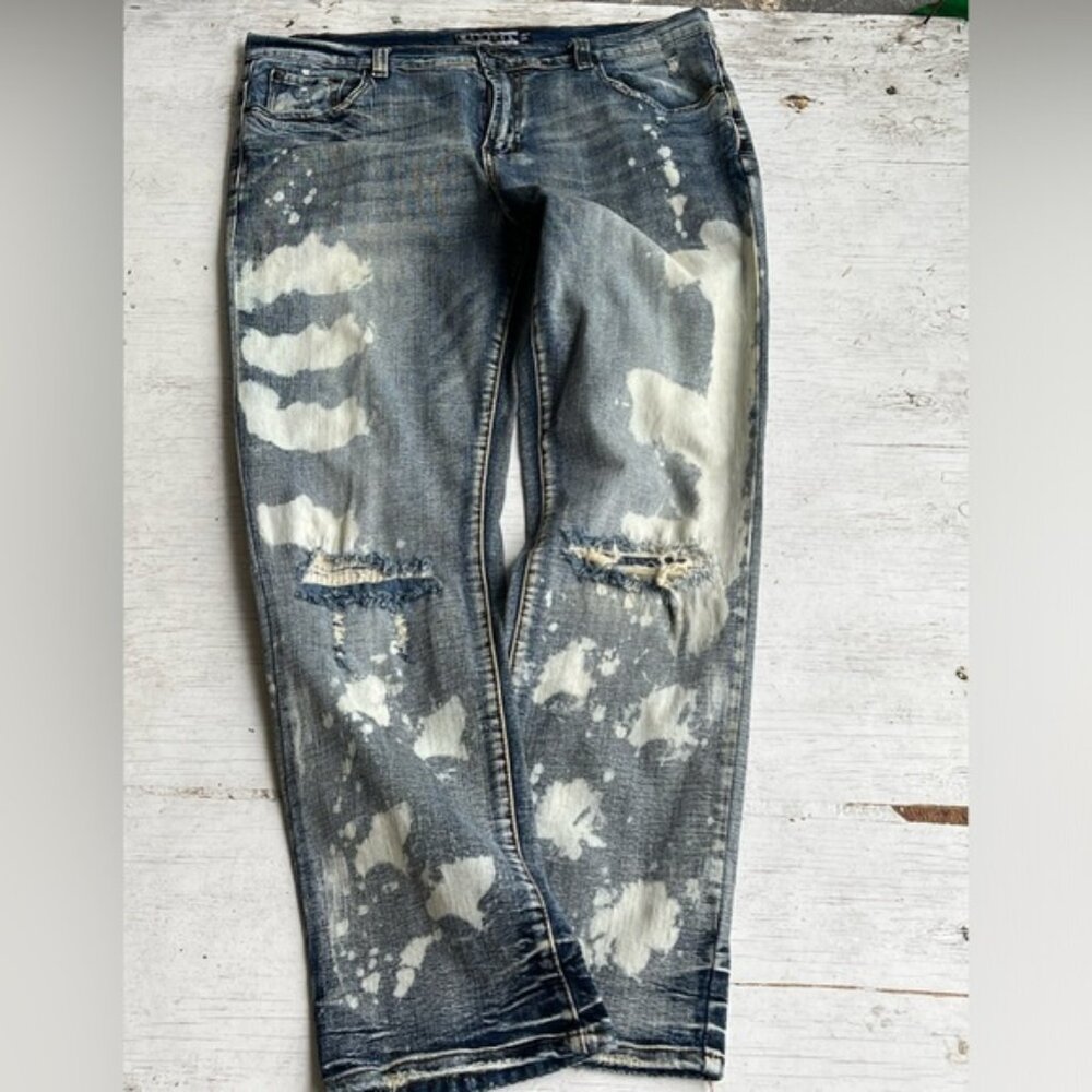 Decibel Jeans Mens 36x33 Straight Leg Blue Denim Distressed Ripped Rocker Moto